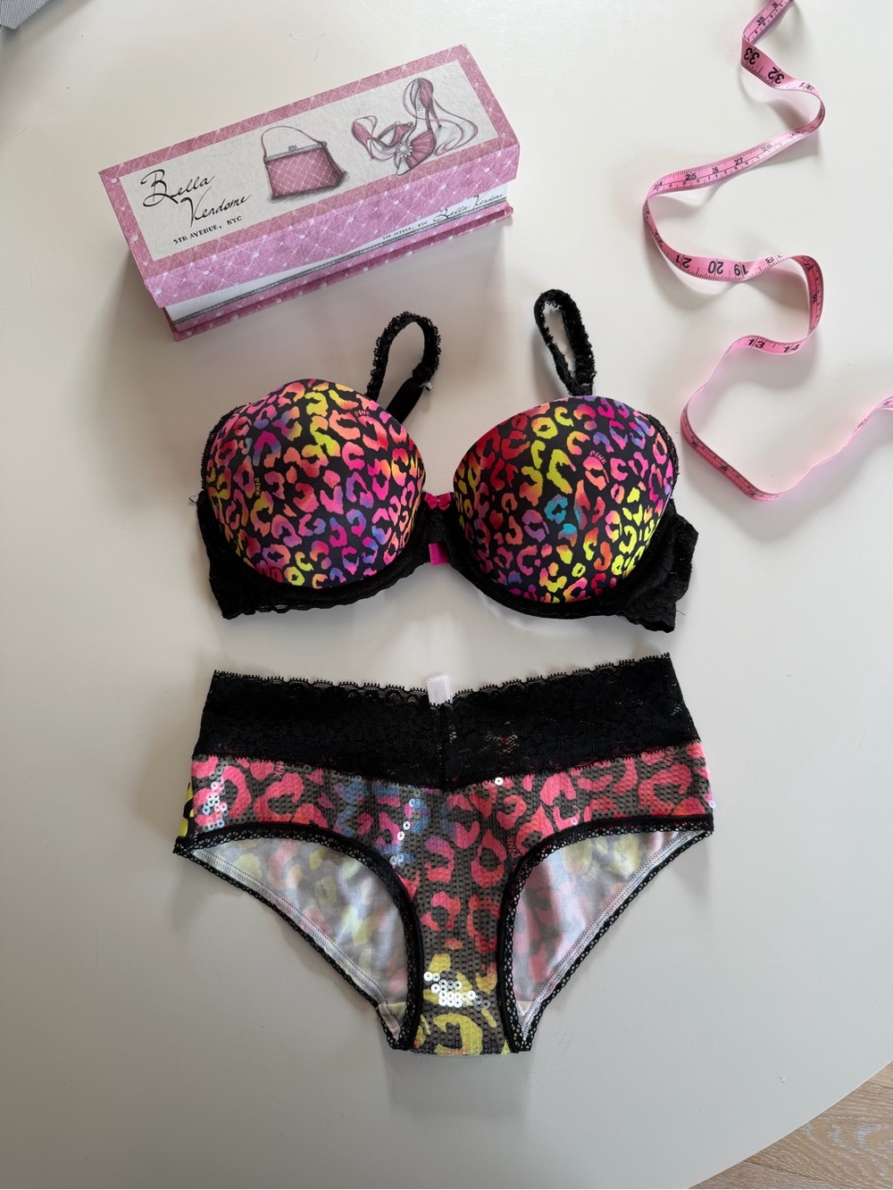 Colorful Neon Leopard Bra & Panty Set